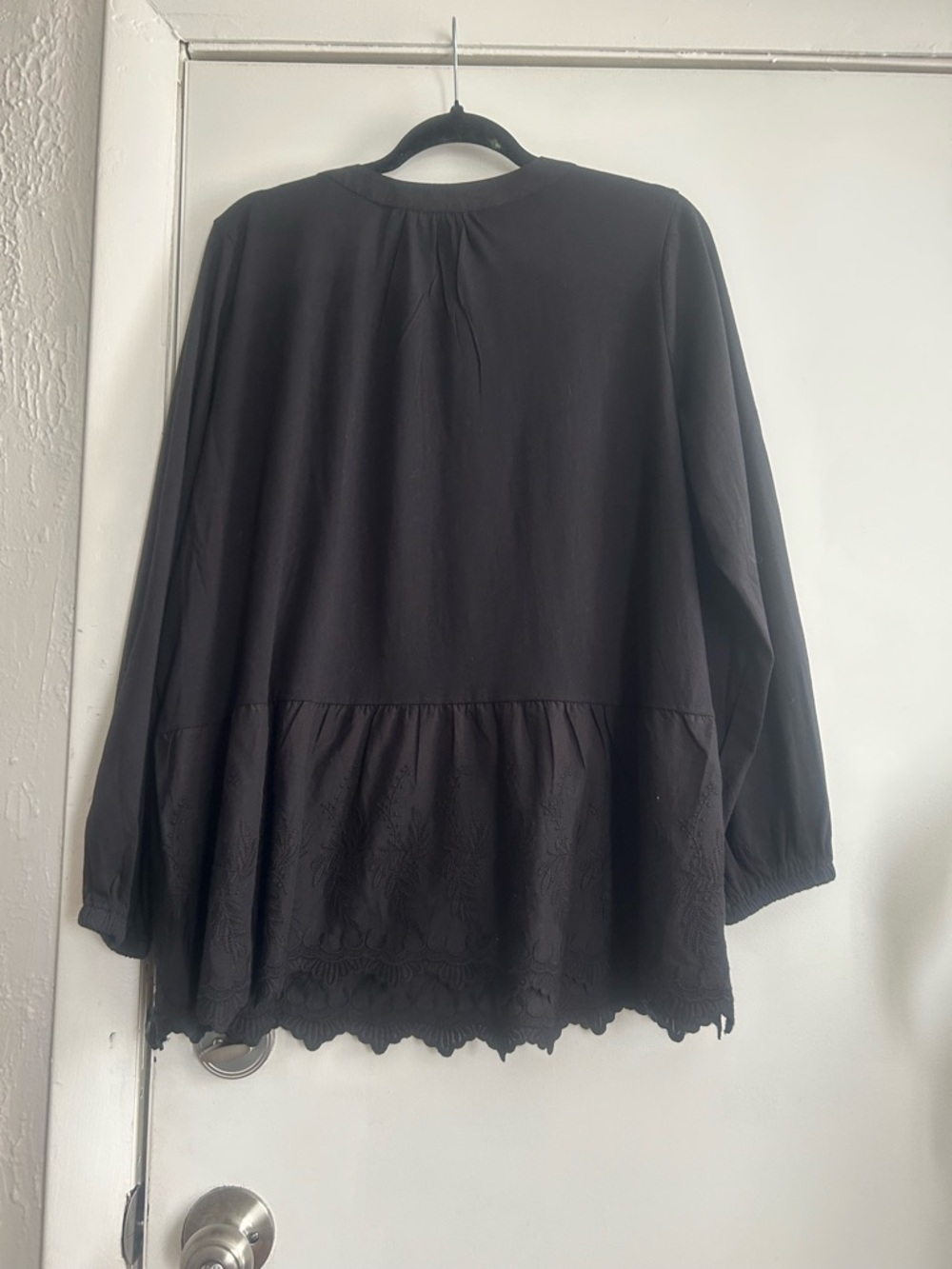Women's Black Henley Peplum Tunic Top - Picture 2 of 4